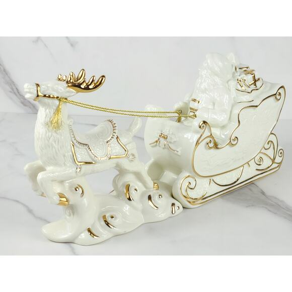 Mikasa Santa w/ Sleigh Reindeer 22k Trim Holiday Elegance 12" Porcelain 20s Vtg - Picture 6 of 16
